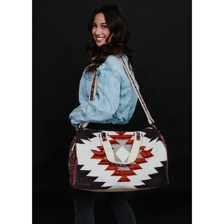 Cream, Brown & Rust Aztec Duffel