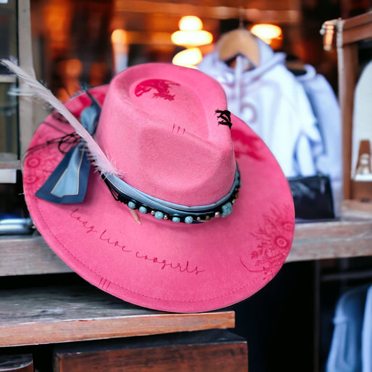 Long Live Cowgirls Western Hat Burned Hat Rancher: Blush / Vegan Suede