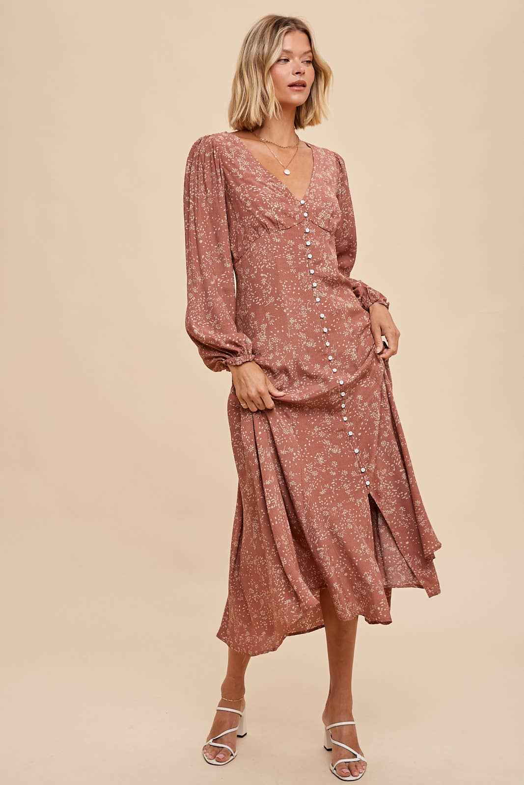 VISCOSE FLORAL BUTTON DRESS