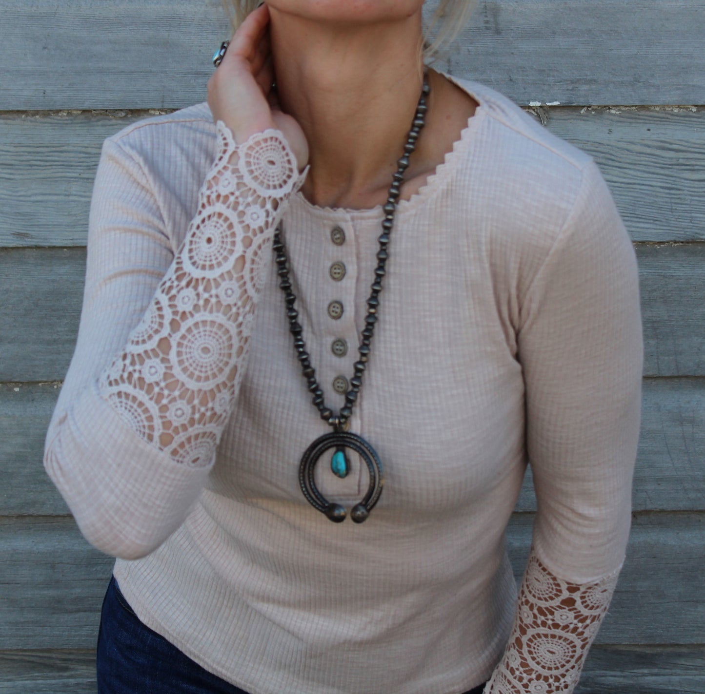 Long Sleeve Lace Henley