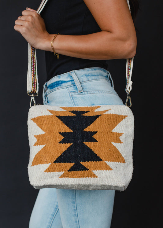 Cream, Camel & Black Aztec Crossbody