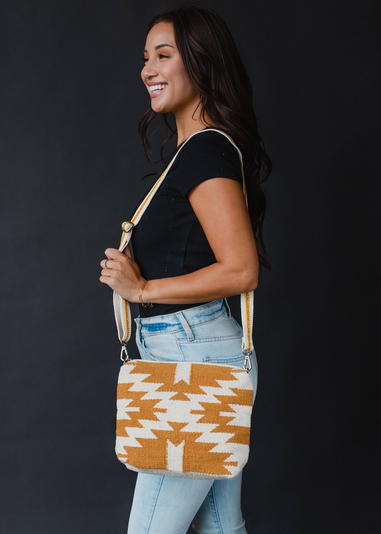 Cream & Camel Aztec Crossbody