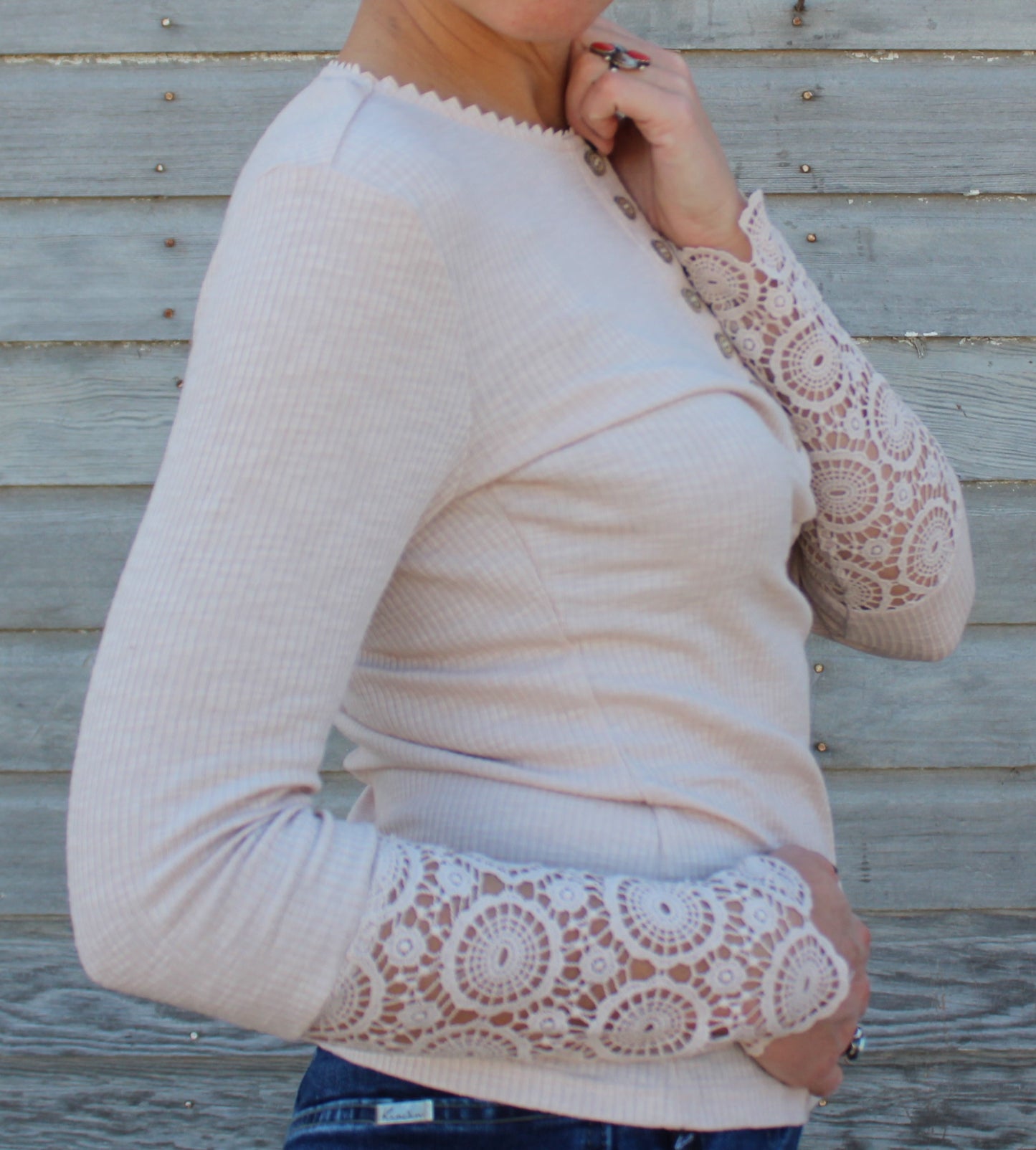 Long Sleeve Lace Henley