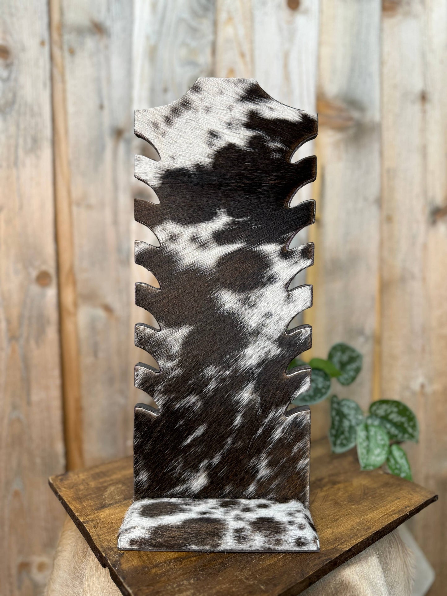 Multiple Necklace Cowhide Display - Dark Brown Leather