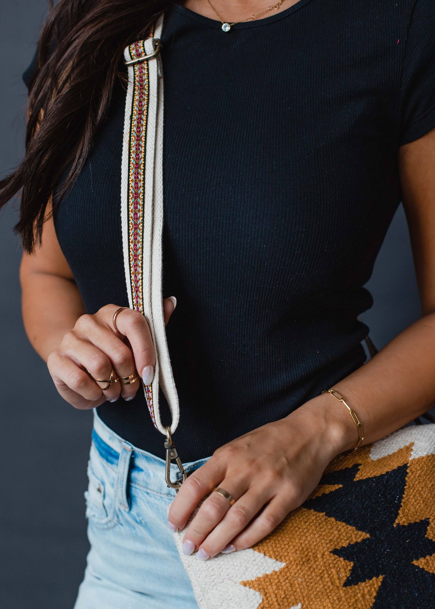 Cream, Camel & Black Aztec Crossbody