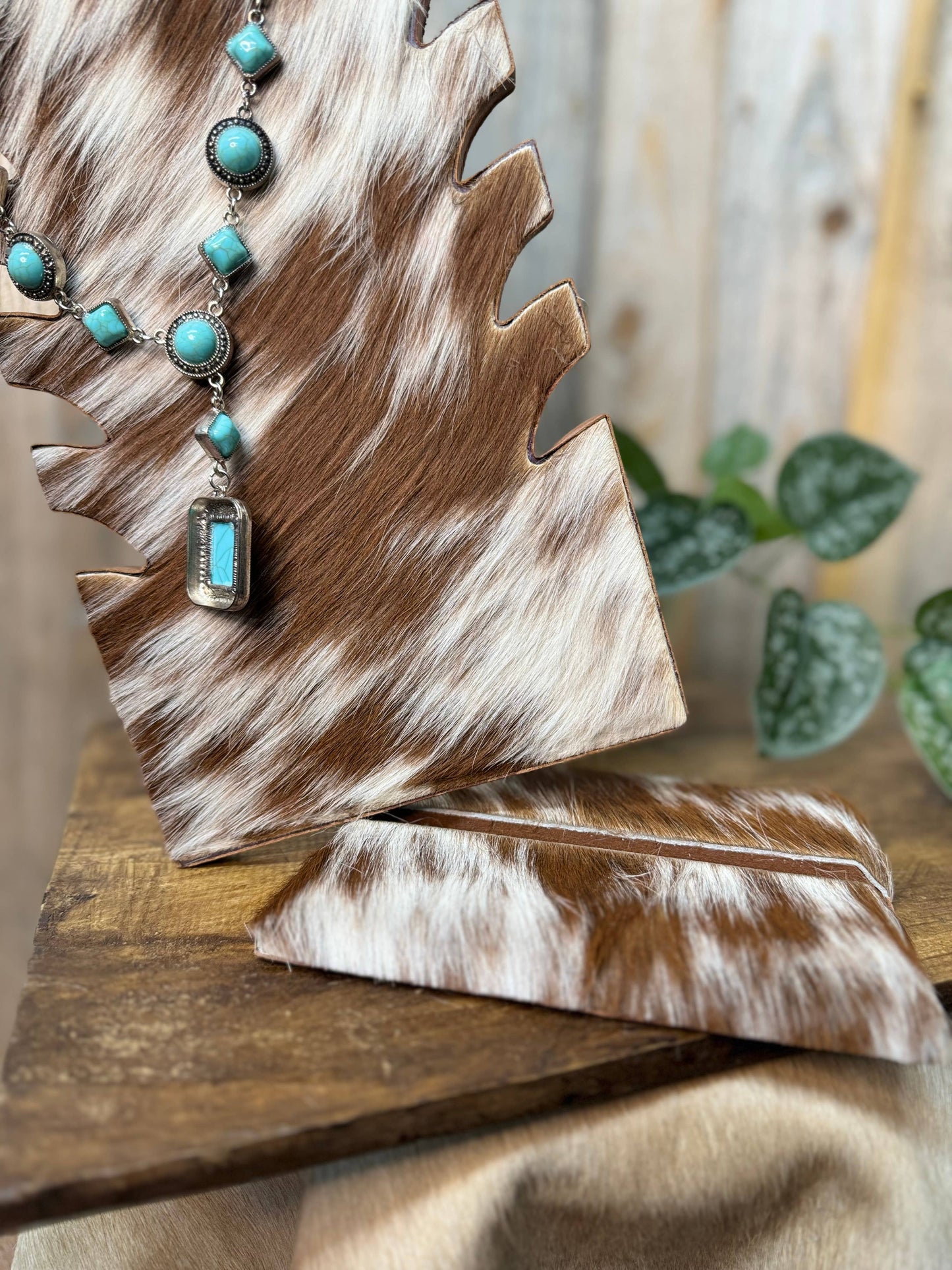 Multiple Necklace Cowhide Display - Tan Leather