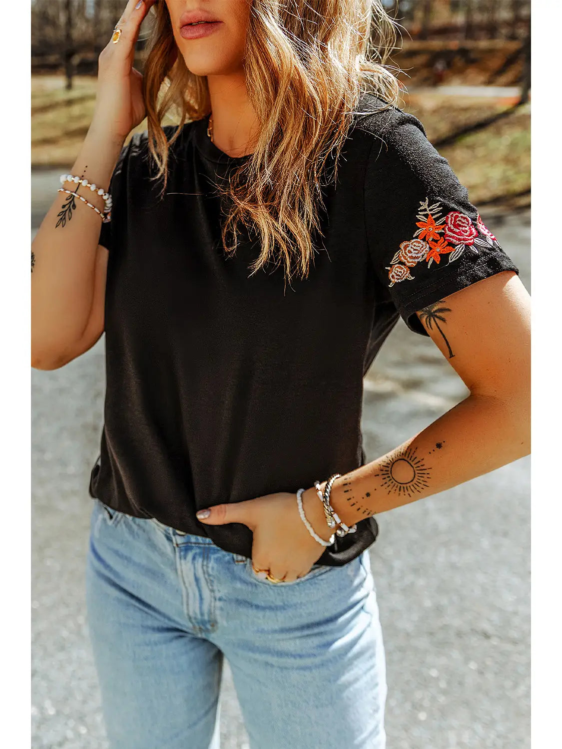 Black Embroidered T-Shirt