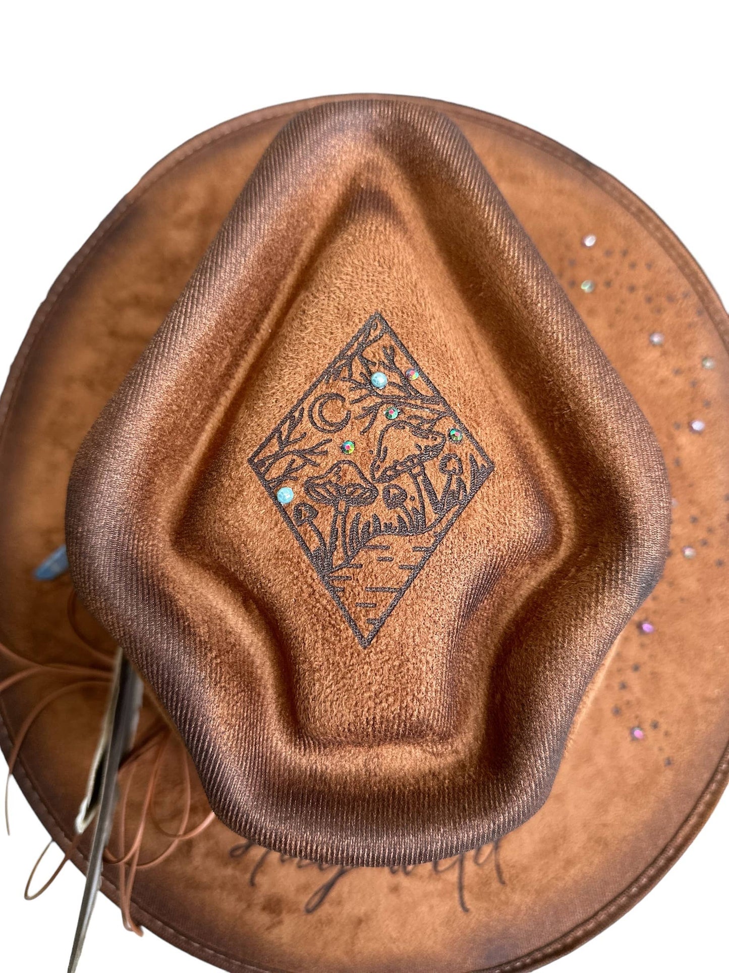 Mushroom Stay Wild Moon & Star Arrowhead Rancher Hat Western: Tan / Cotton Blend Rancher