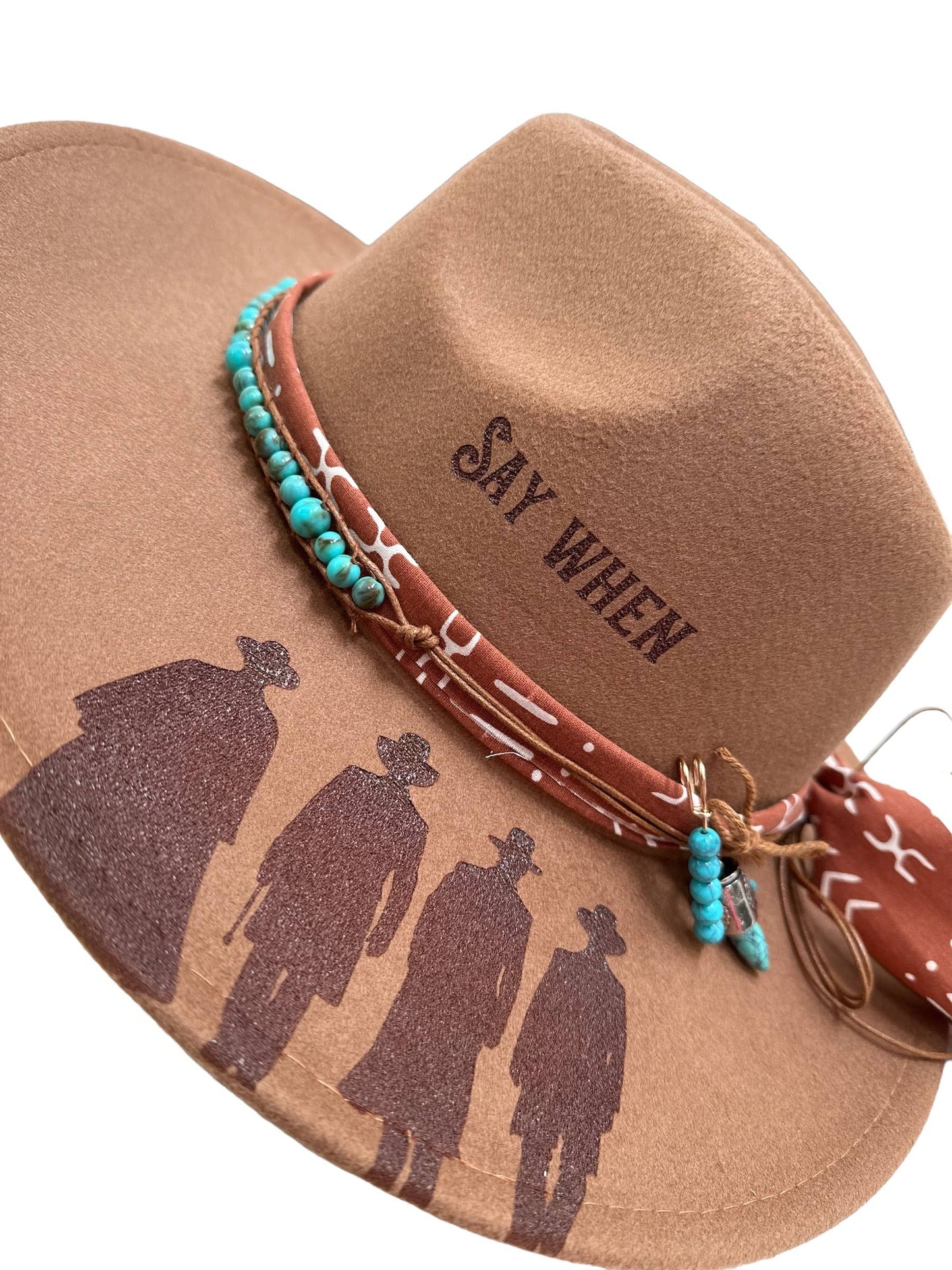 Say When Tombstone Western Cowboy Burned Hat Custom Hat: Tan / Cotton Blend Rancher