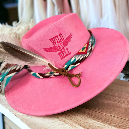 Wild As Hell Burned Western Cowboy Hat: Barbie / Suede Style Rancher