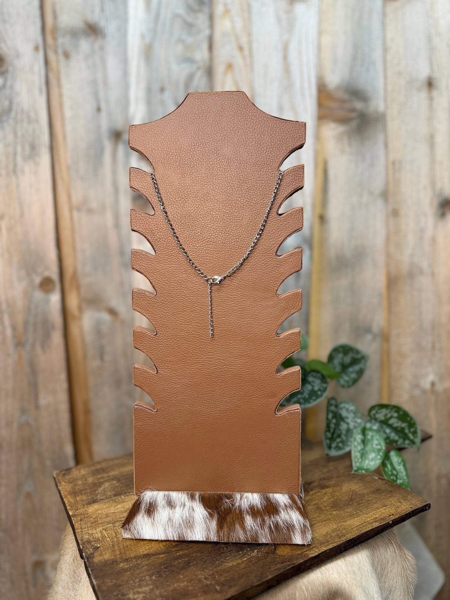 Multiple Necklace Cowhide Display - Tan Leather