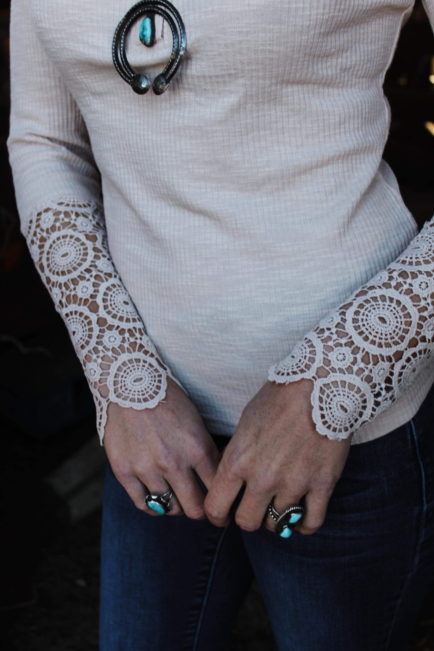 Long Sleeve Lace Henley