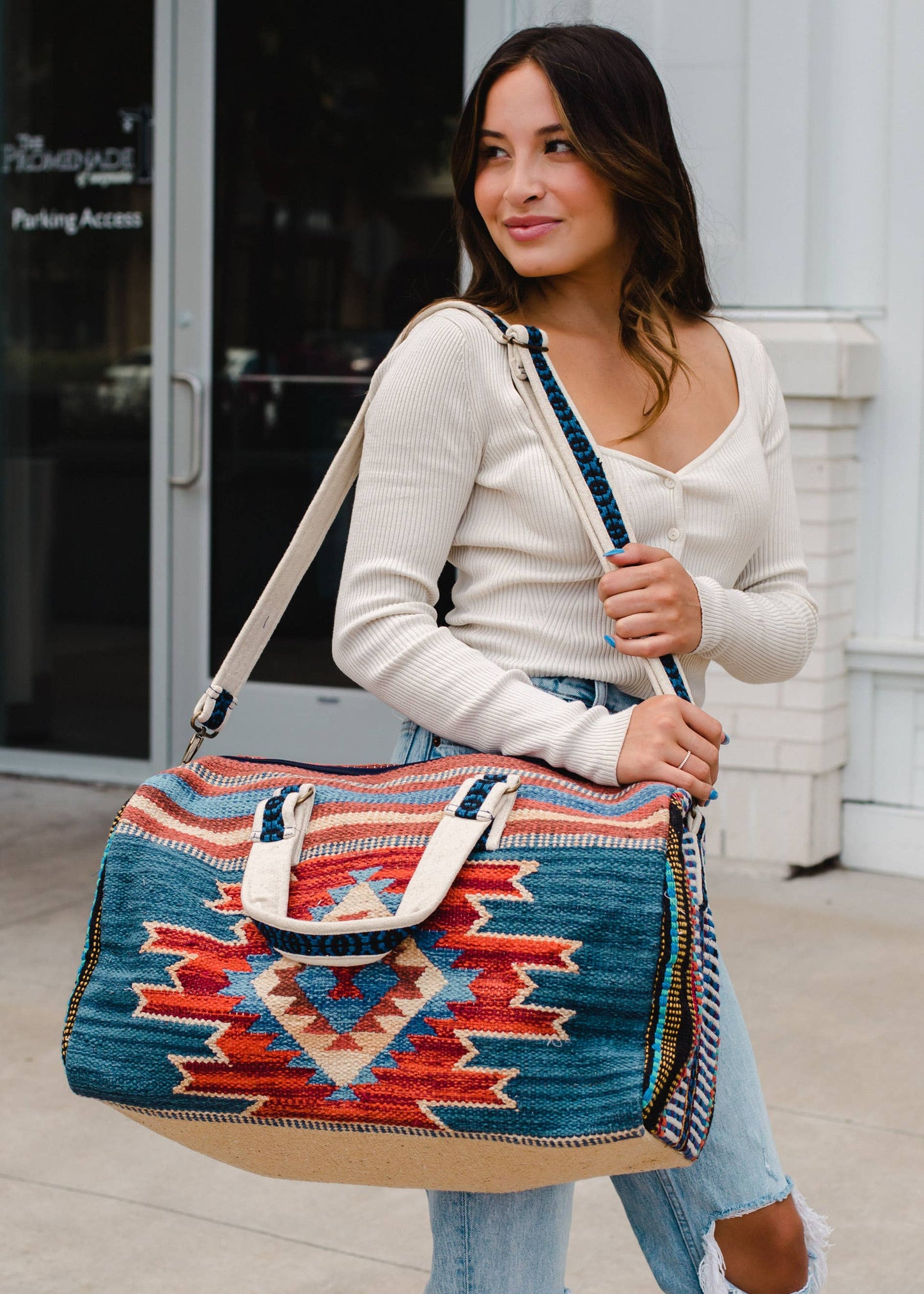 Blue, Rust & Tan Aztec Duffel