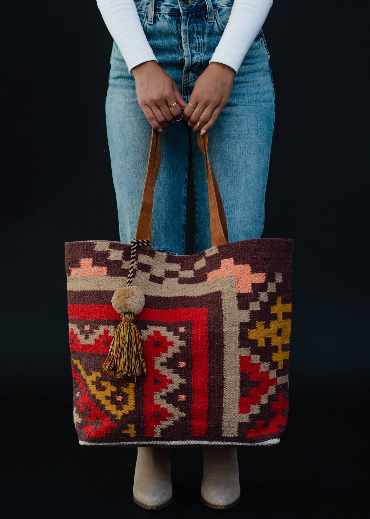 Brown & Multicolored Aztec Tote