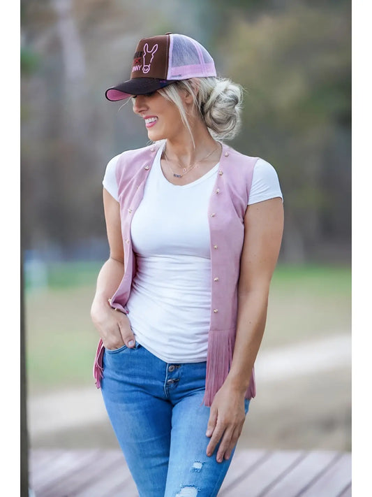 Suede Fringe Vest Pink