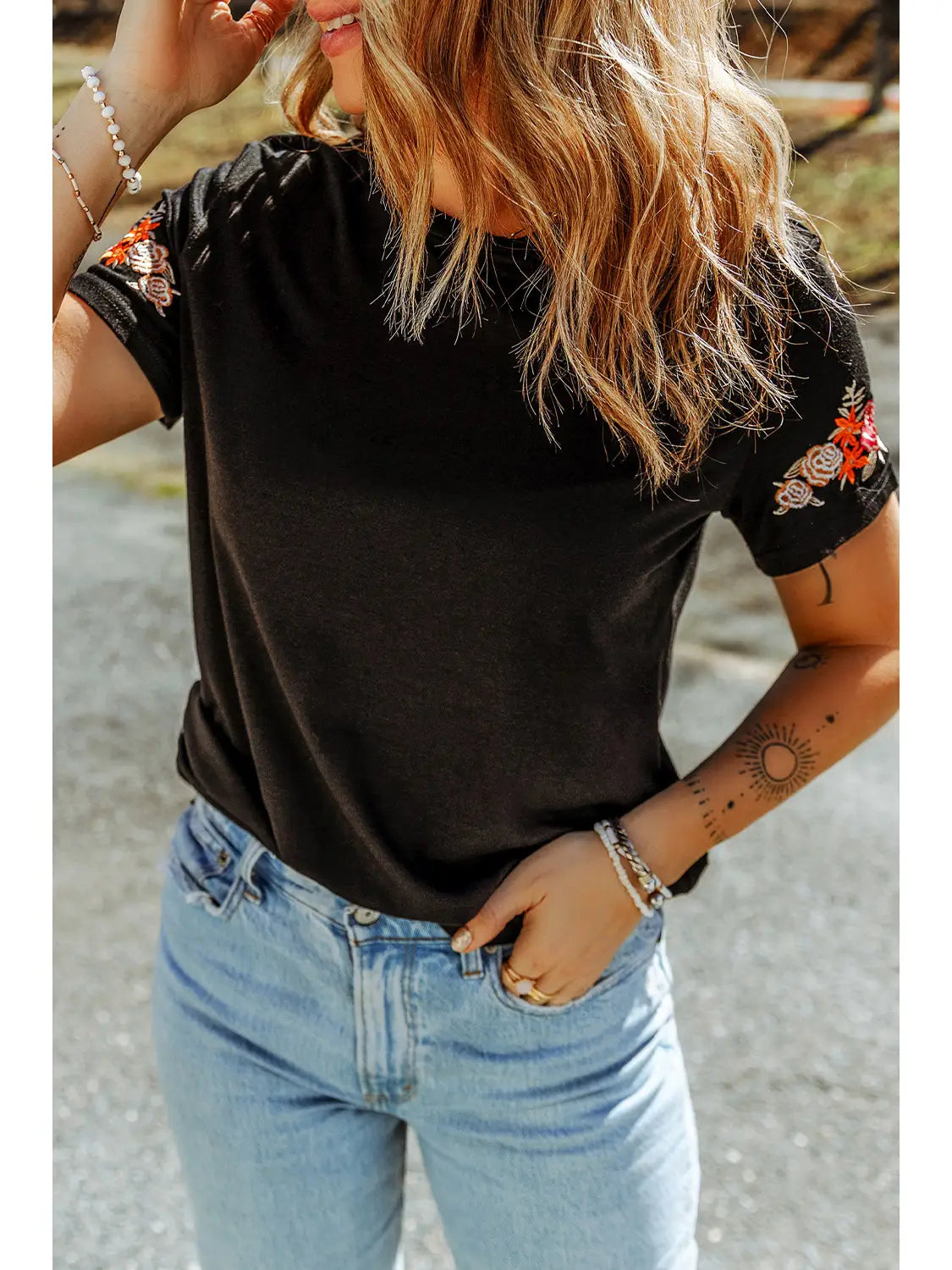 Black Embroidered T-Shirt