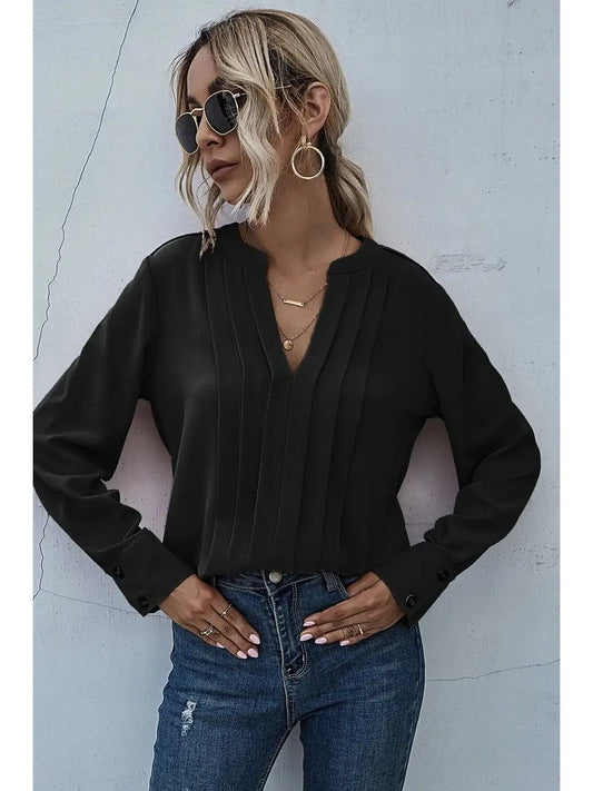 V Neck Pleated Pullover