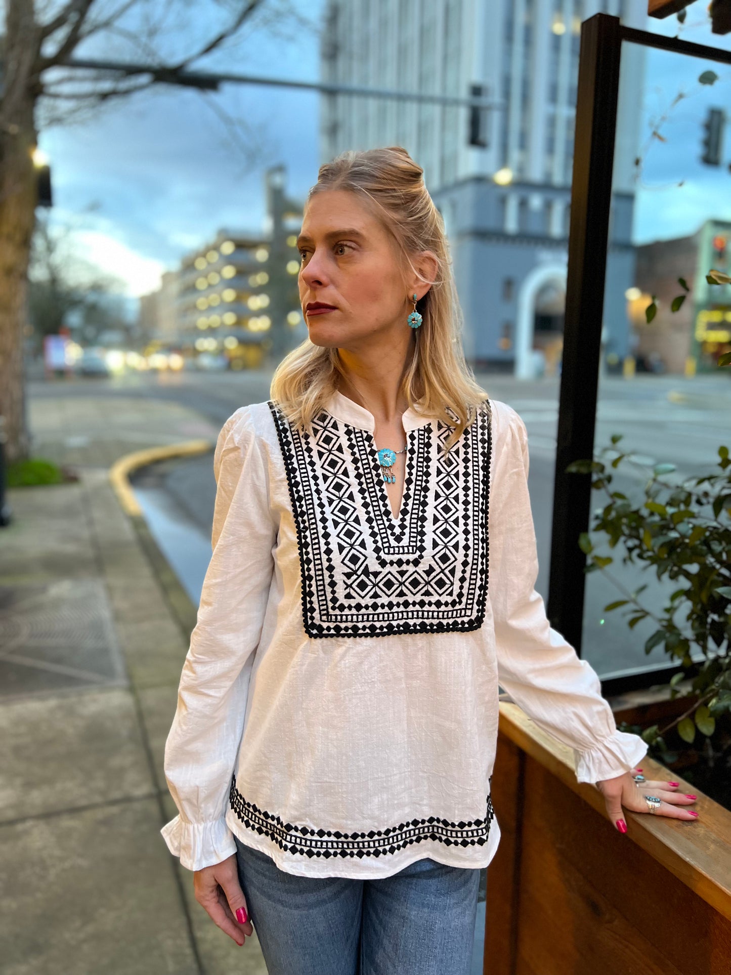 The Ivory Black Woven Blouse