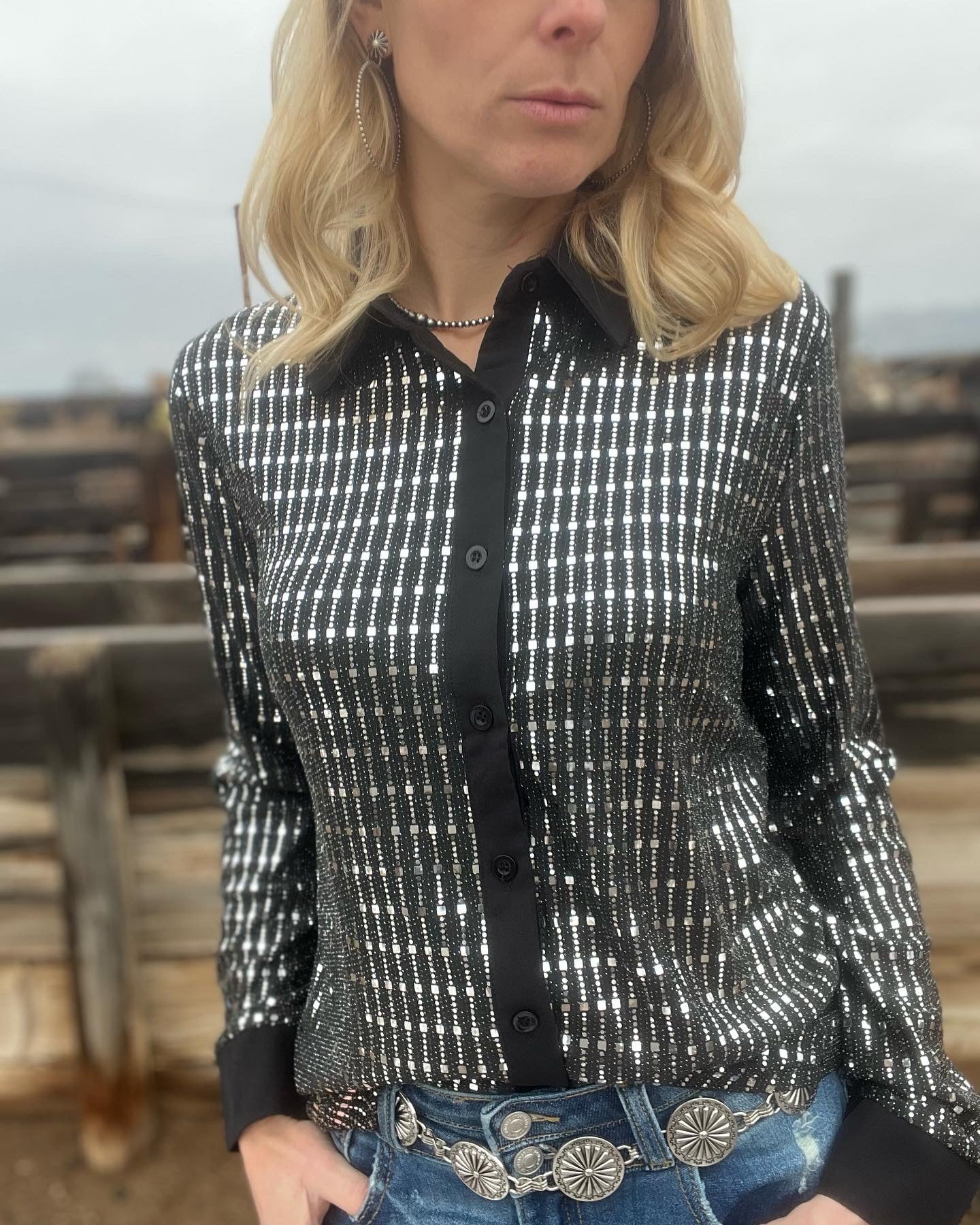 Girl Boss Glam Metallic Button Up