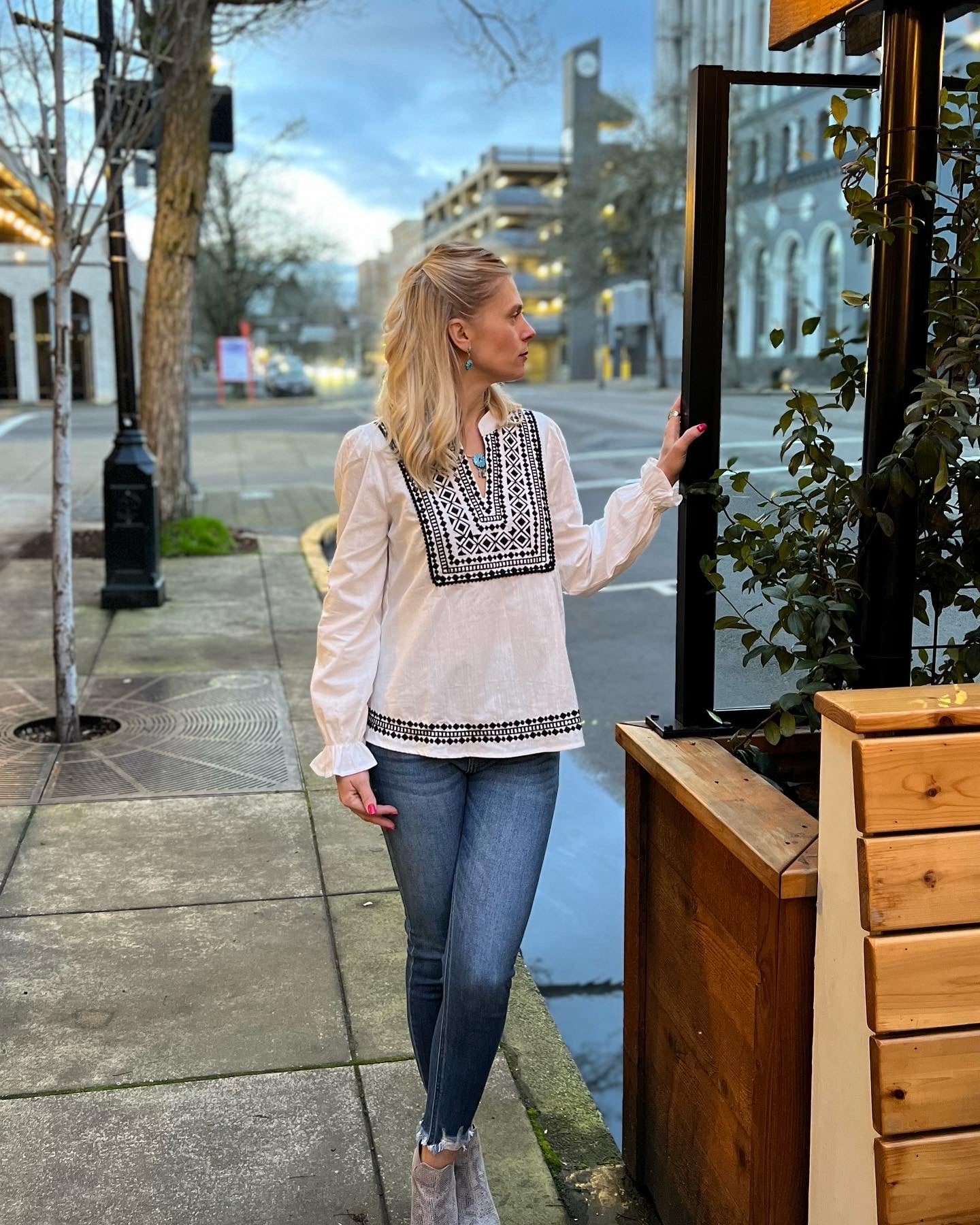 The Ivory Black Woven Blouse