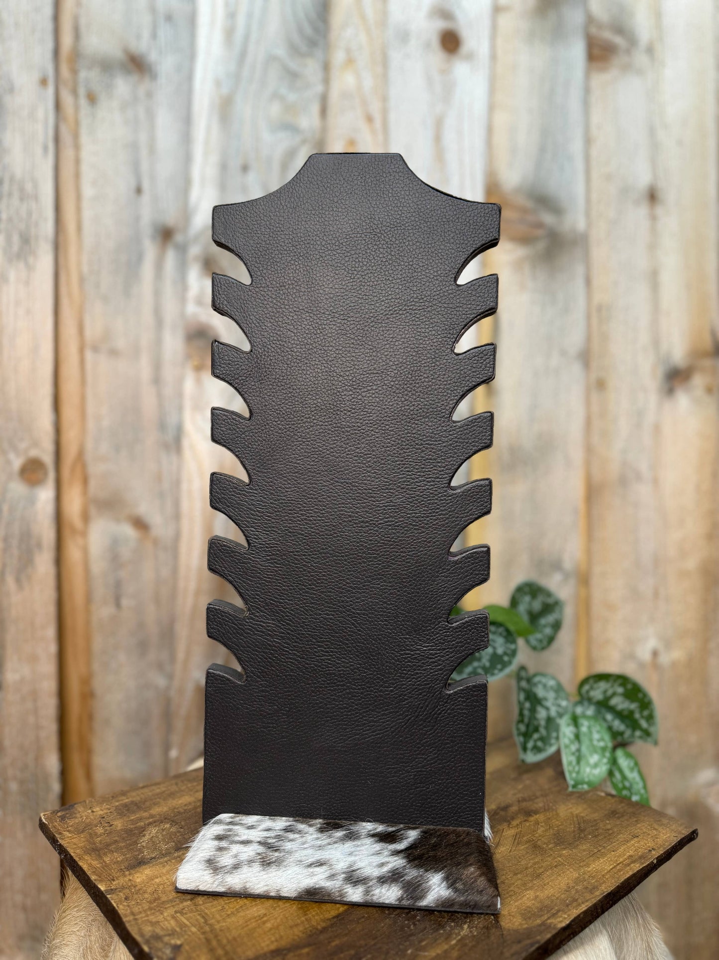 Multiple Necklace Cowhide Display - Dark Brown Leather