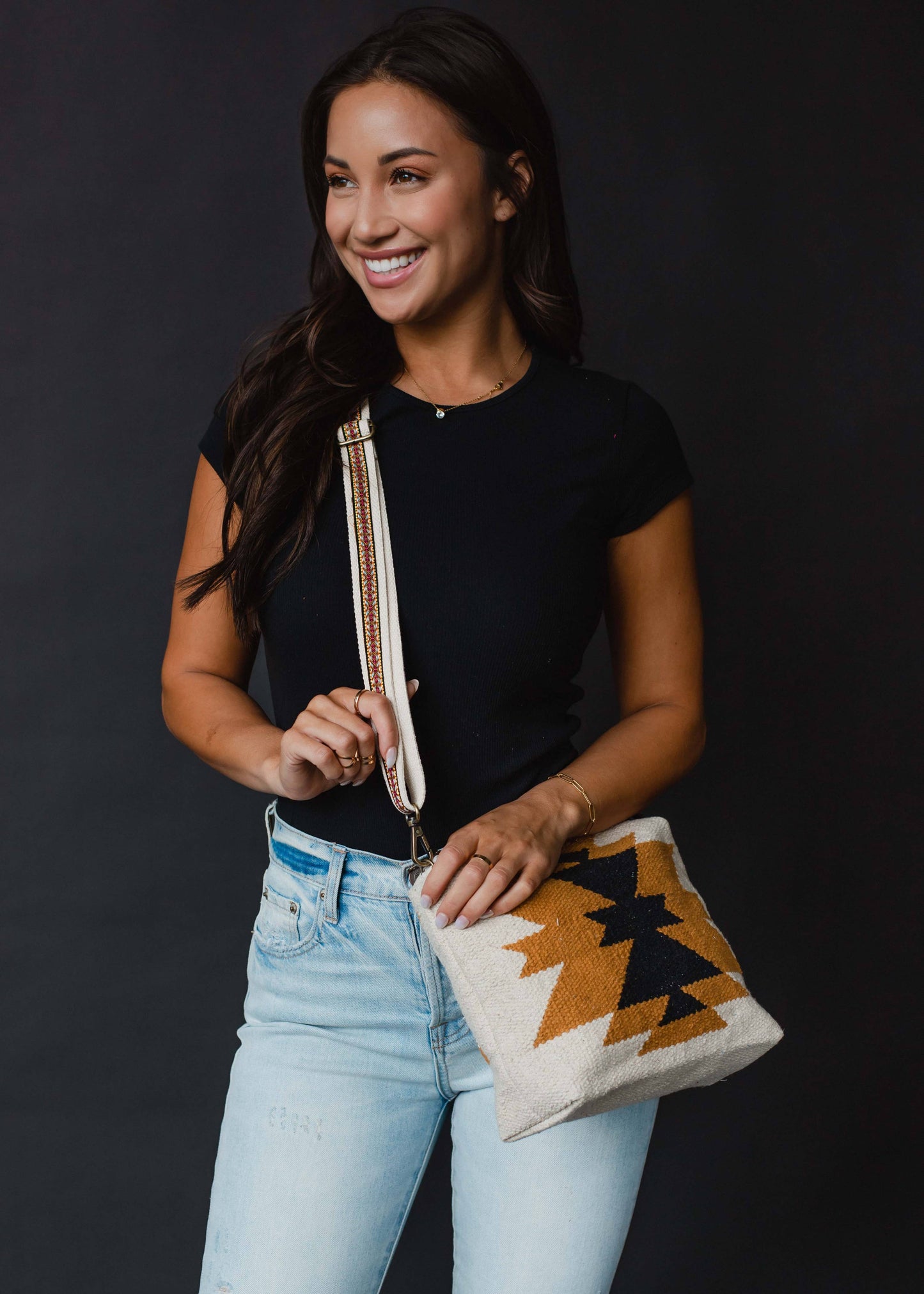 Cream, Camel & Black Aztec Crossbody