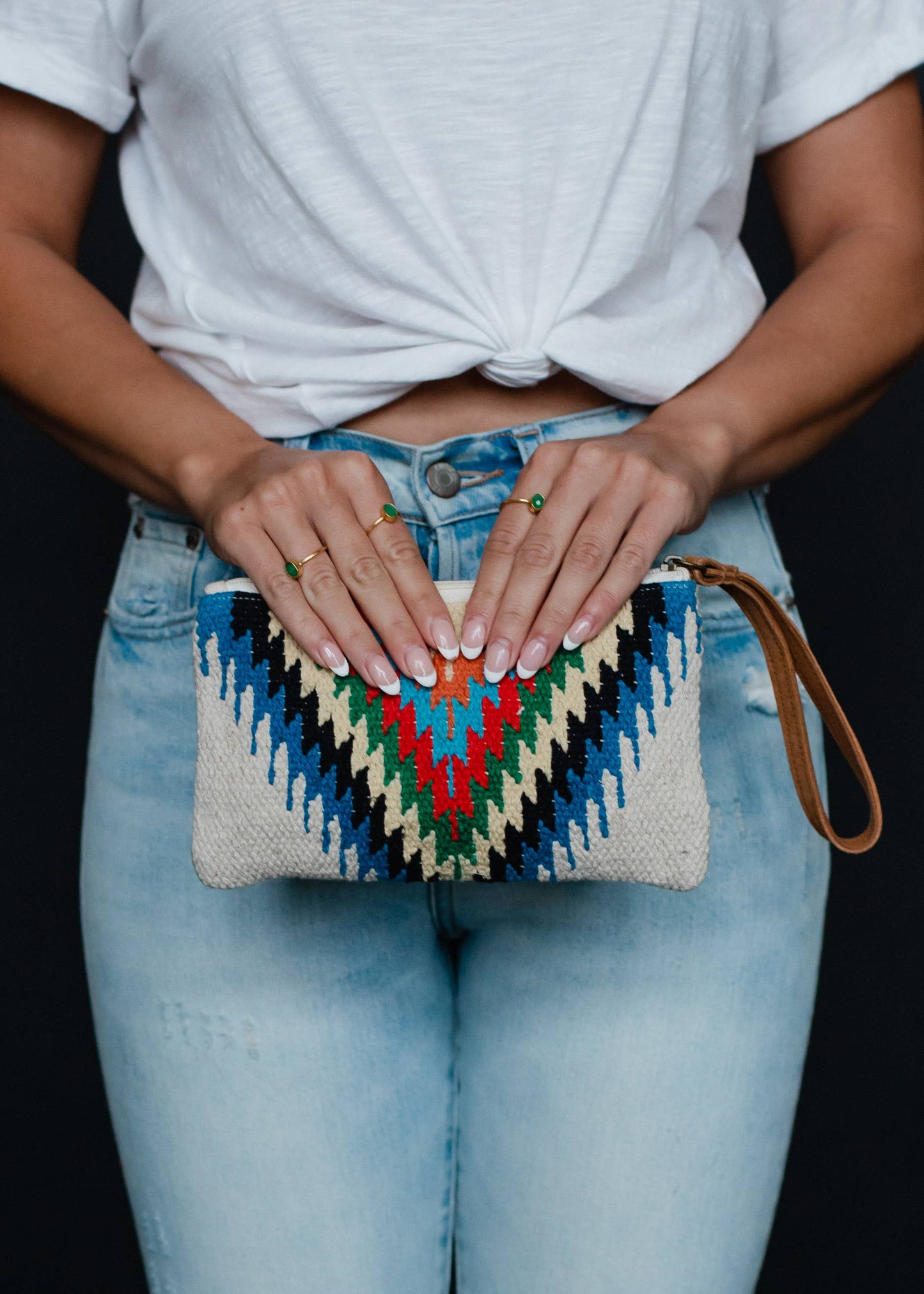 Beige & Multicolored Aztec Wristlet