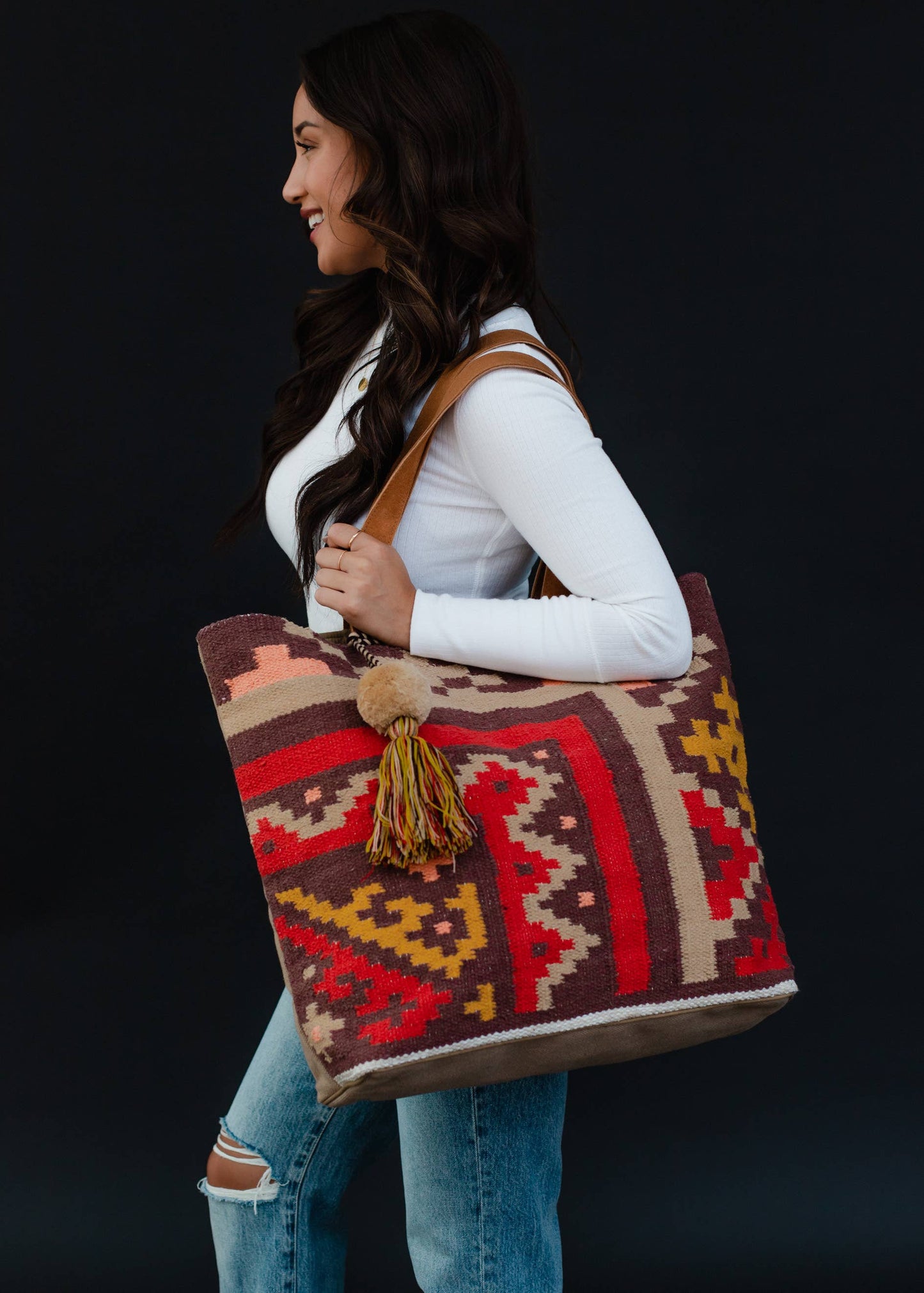 Brown & Multicolored Aztec Tote