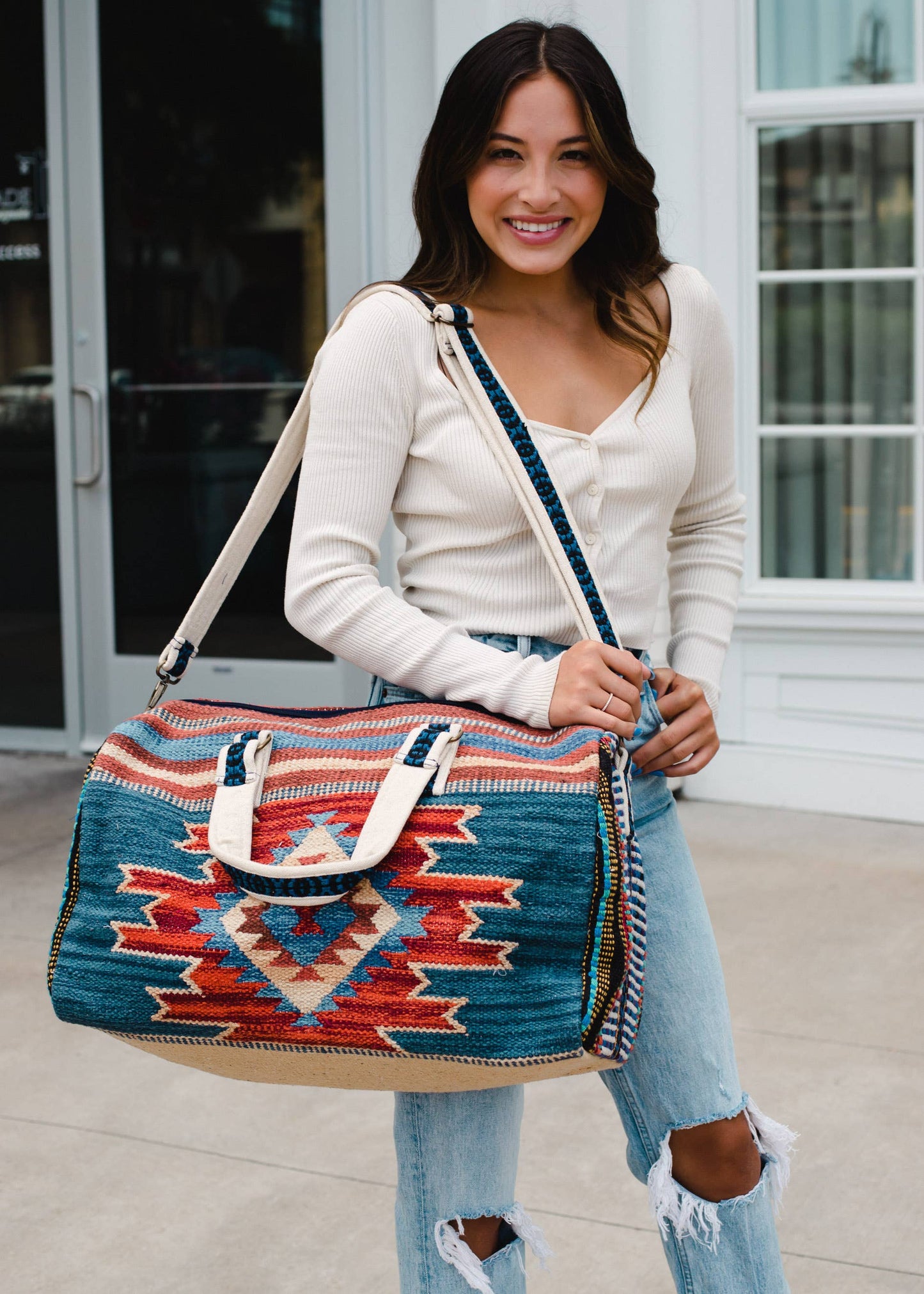 Blue, Rust & Tan Aztec Duffel