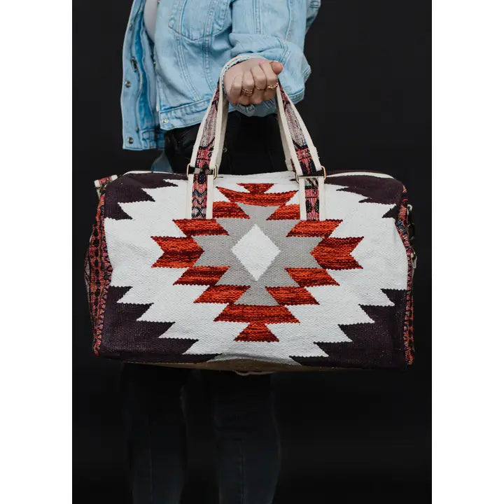 Cream, Brown & Rust Aztec Duffel