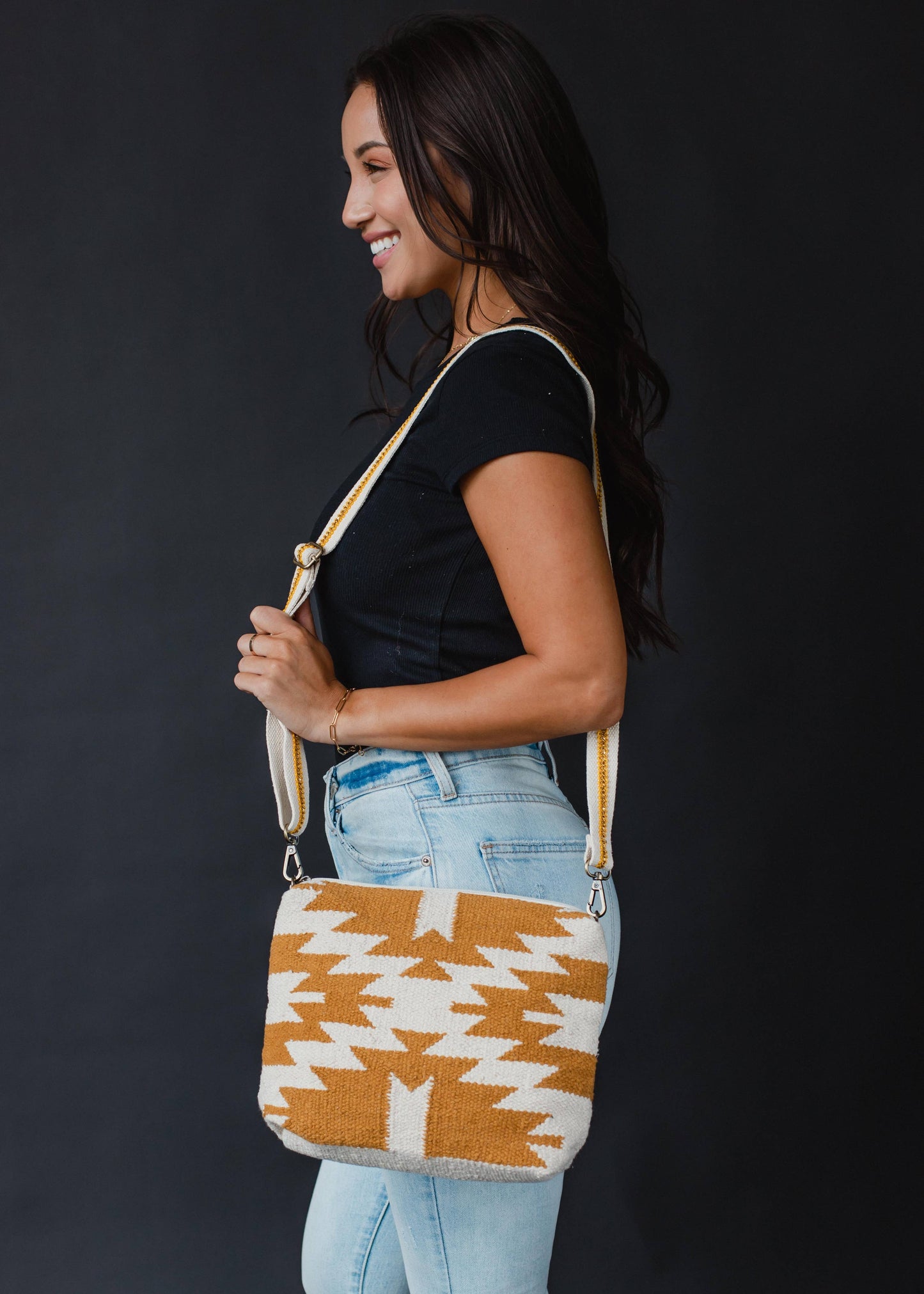 Cream & Camel Aztec Crossbody