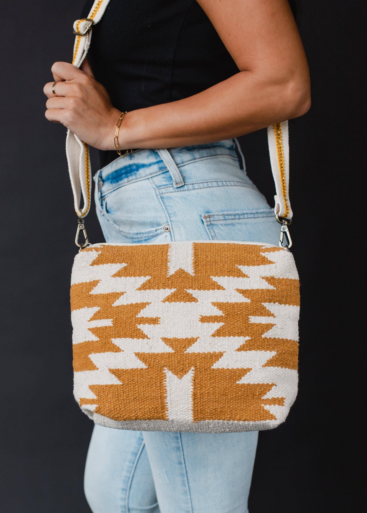 Cream & Camel Aztec Crossbody