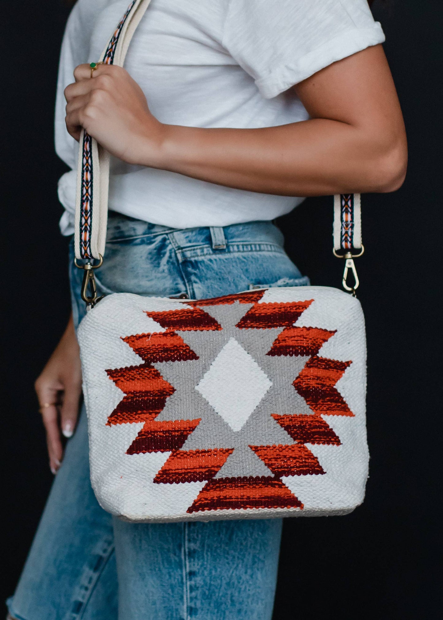 Cream, Rust & Gray Aztec Crossbody