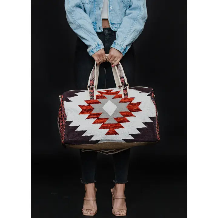 Cream, Brown & Rust Aztec Duffel