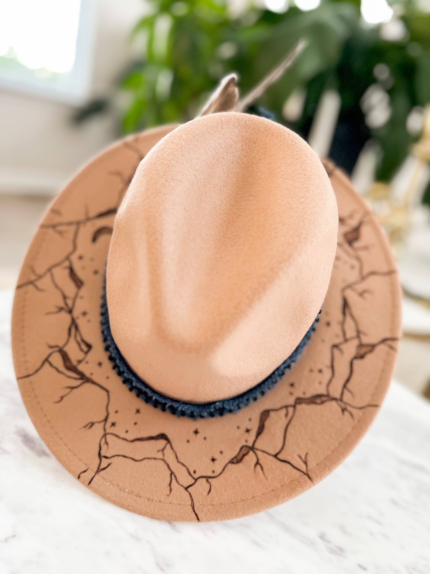 Hand Burnt Mountain Cowboy Hat| Moon Stars| Fedora: Grey / Fedora Hat