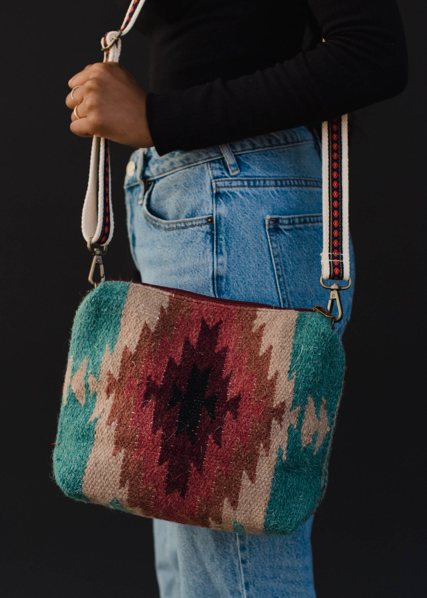 Teal, Burgundy & Tan Aztec Crossbody