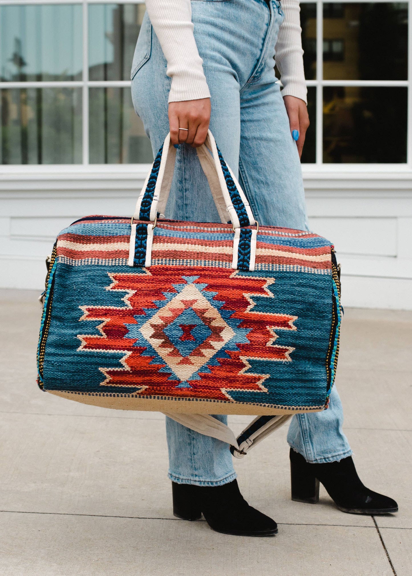 Blue, Rust & Tan Aztec Duffel