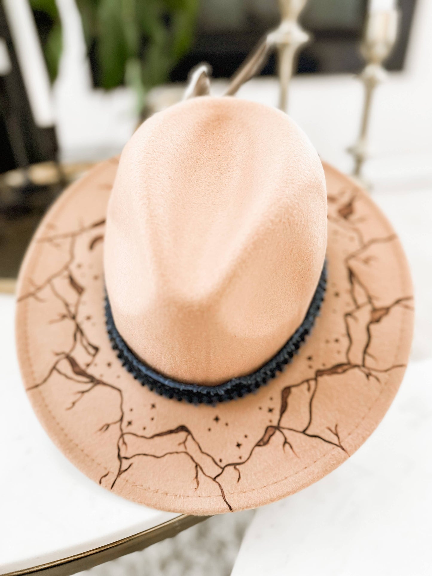 Hand Burnt Mountain Cowboy Hat| Moon Stars| Fedora: Grey / Fedora Hat