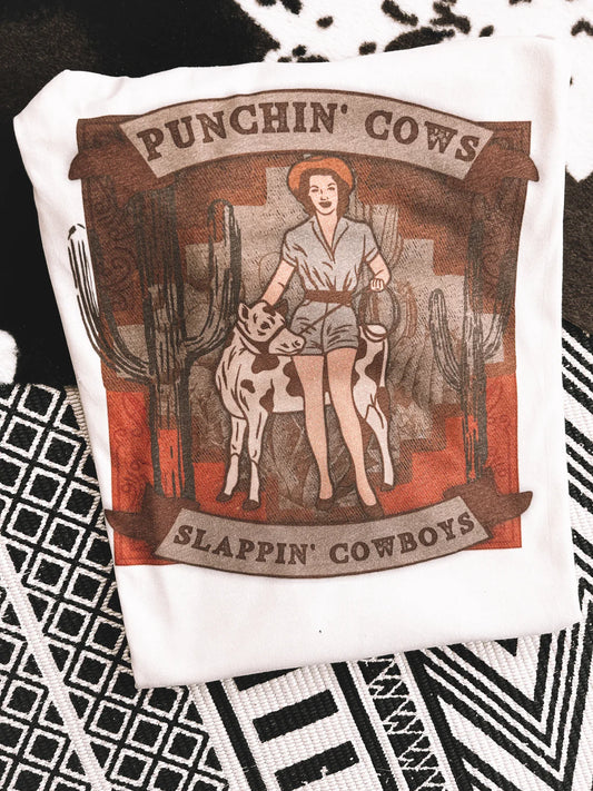 Punchin Cows ~ Slapping Cowboys Graphic Tee